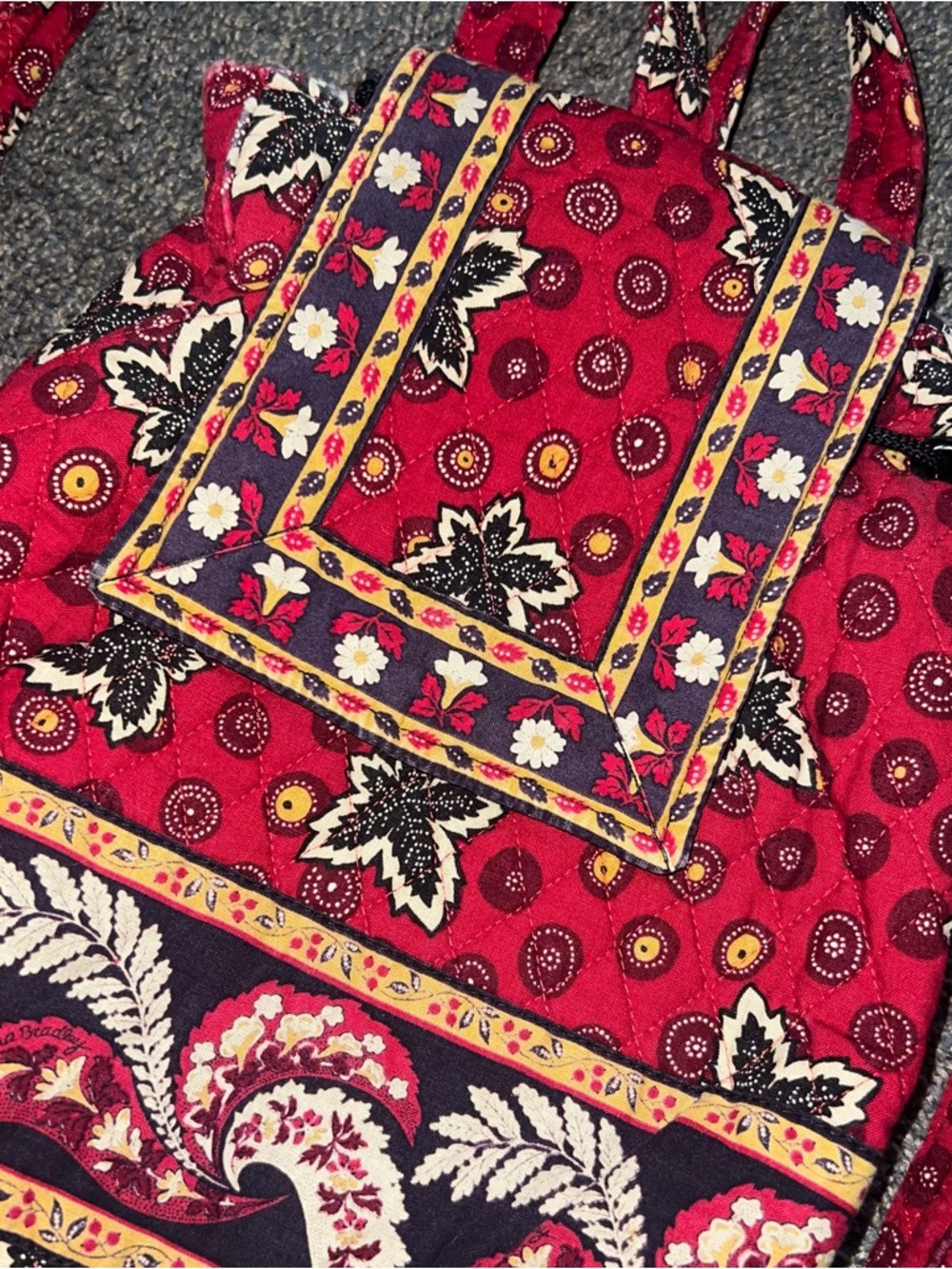 Vintage Vera Bradley Red Maple Leaf Quilted Mini Backpack Drawstring Bag